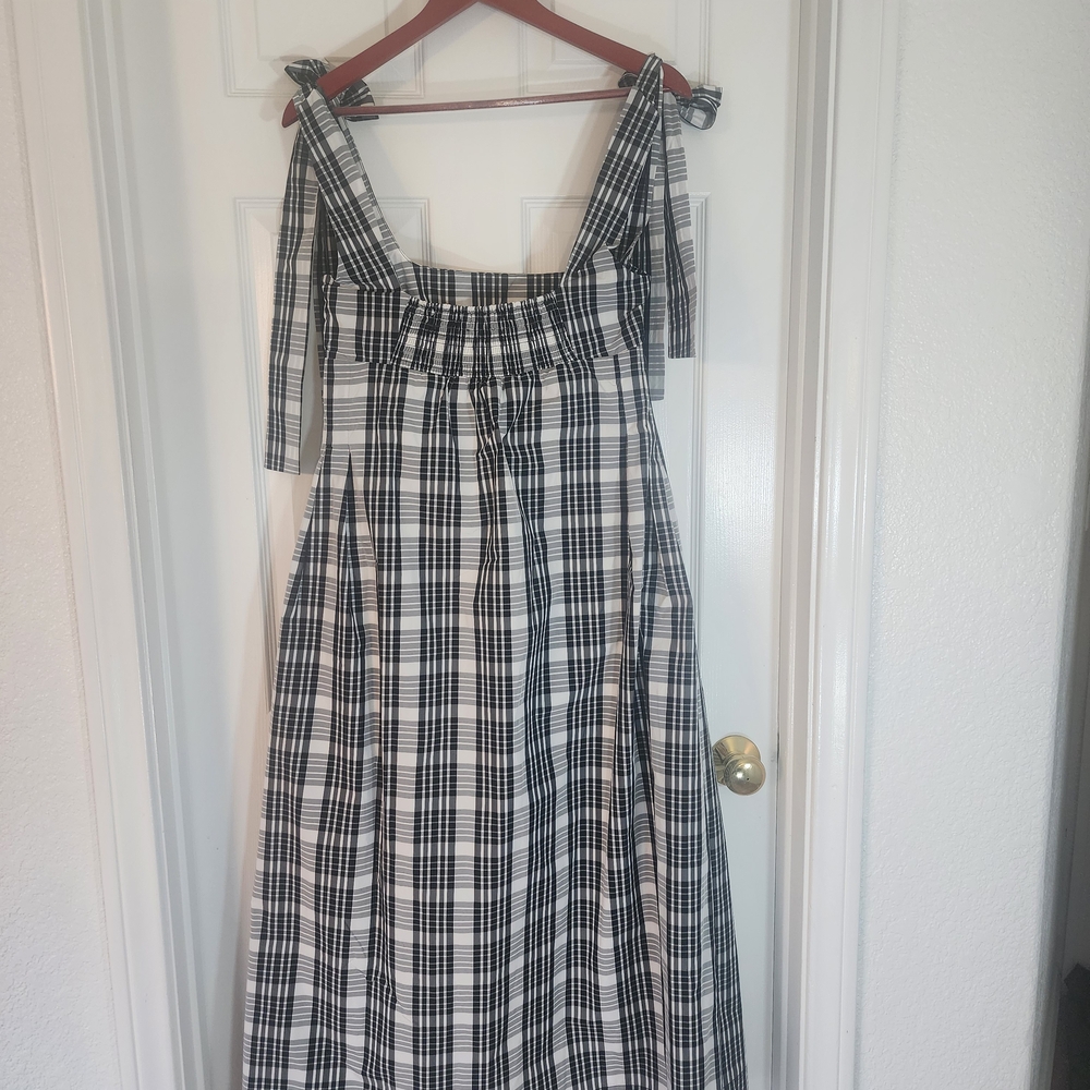 Maeve by Anthropologie Black & White Plaid Peplum A-Line Midi Dress - Size Small - Picture 5 of 11